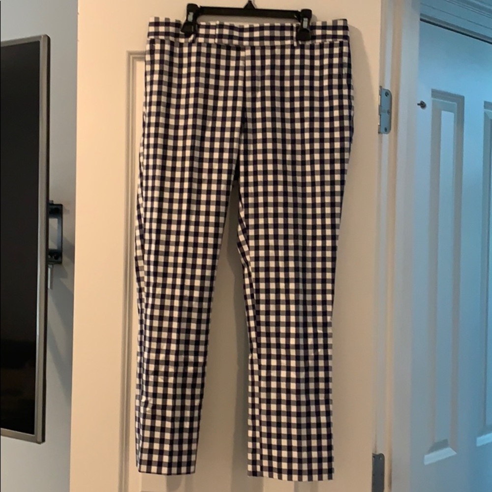 Blue gingham checked pants